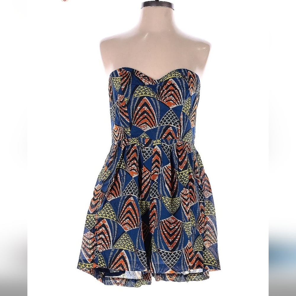 Moda International Victorias Strapless Blue Romper Onesie Jumpsuit Orange Green
